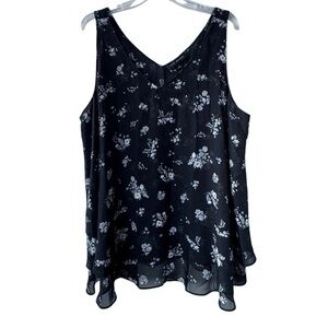 Lane Bryant Sleeveless Blouse Top Black White Floral Lined Flowy SZ 22